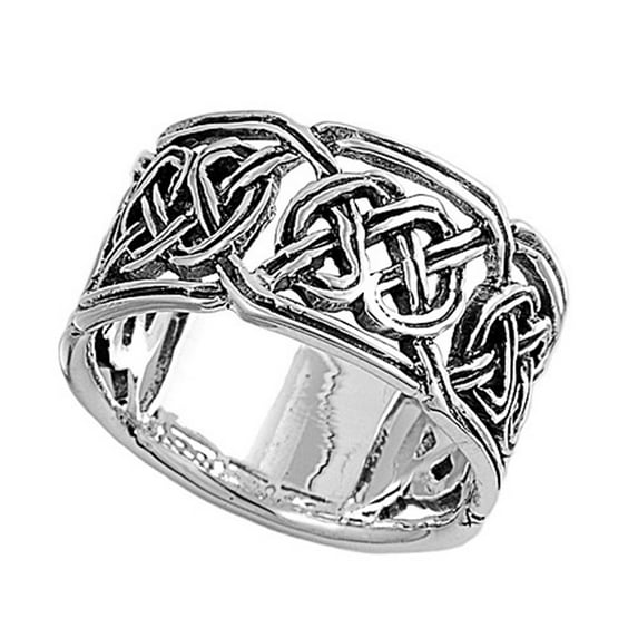 Sterling Silver Celtic Design Band Ring 12mm ( Size 8 to 15)
