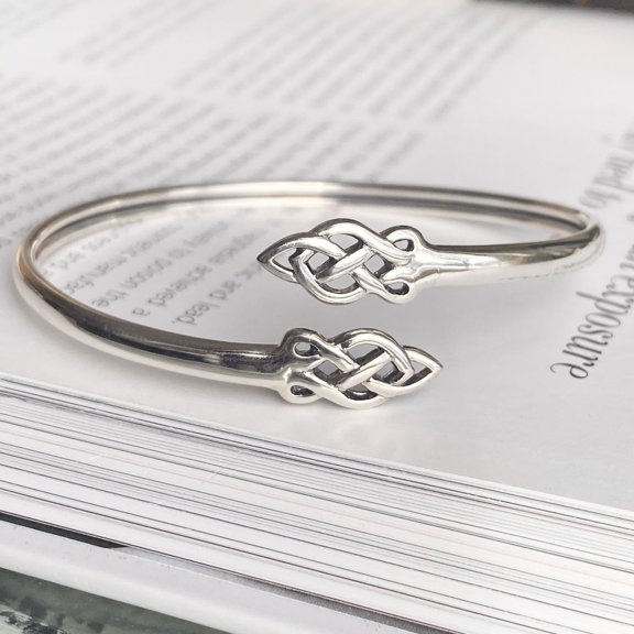 Sterling Silver Celtic Flexible Open Bangle Bracelet