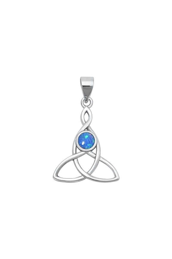 Sterling Silver Celtic Knot Blue Simulated Opal Triquetra Pendant .925 Charm Jewelry Female Unisex