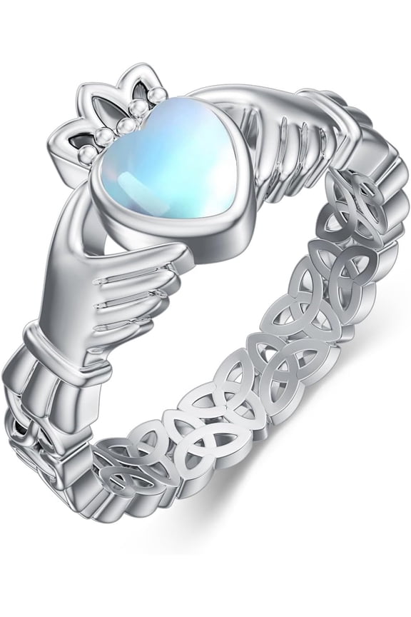 Sterling Silver Celtic Knot Claddagh Rings for Women Moonstone Irish Claddagh Rings Celtic Jewelry Gifts for Mother Wife