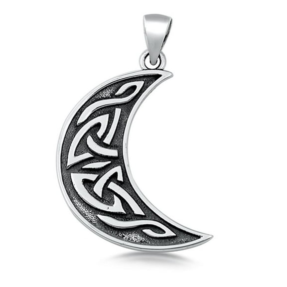 Sterling Silver Celtic Knot Crescent Moon Pendant Oxidized Detail Elegant Charm Jewelry Female