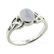 SILVER INSANITY Sterling Silver Celtic Knot and Genuine Rainbow Moonstone Ring