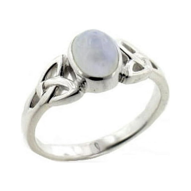 Sterling Silver Celtic Knot and Genuine Rainbow Moonstone Ring