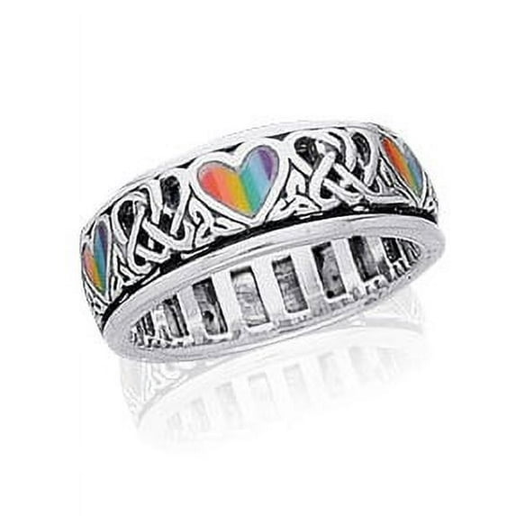 Sterling Silver Celtic Knot and Rainbow Peace Heart Spinning Ring