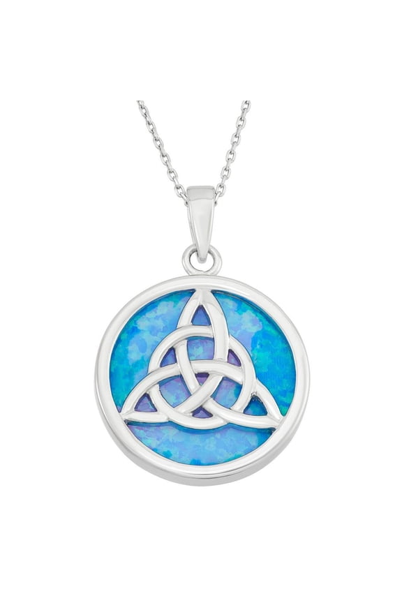 Sterling Silver Celtic Love Knot Blue Opal Pendant Necklace