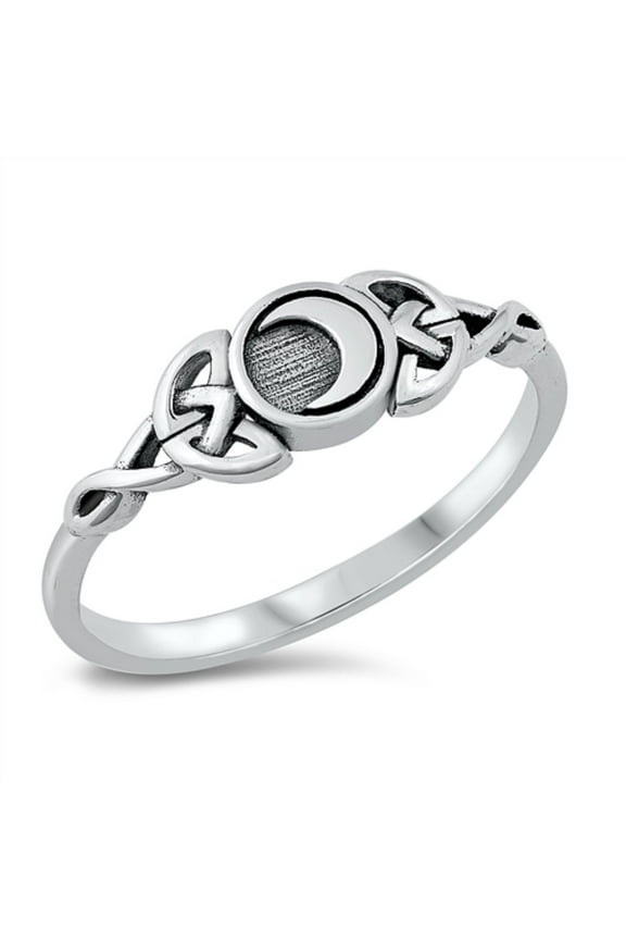 Sterling Silver Celtic Moon Ring Size 9