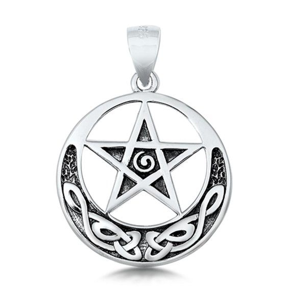 Sterling Silver Celtic Pentagram Pendant Star Filigree Swirl Knot Hoop Charm 925 Jewelry Female
