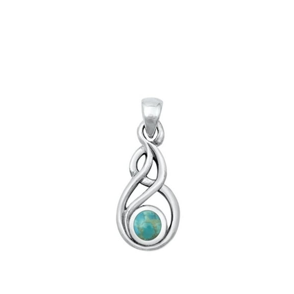 Sterling Silver Celtic Style Simulated Turquoise Pendant .925 Charm Jewelry Female Unisex