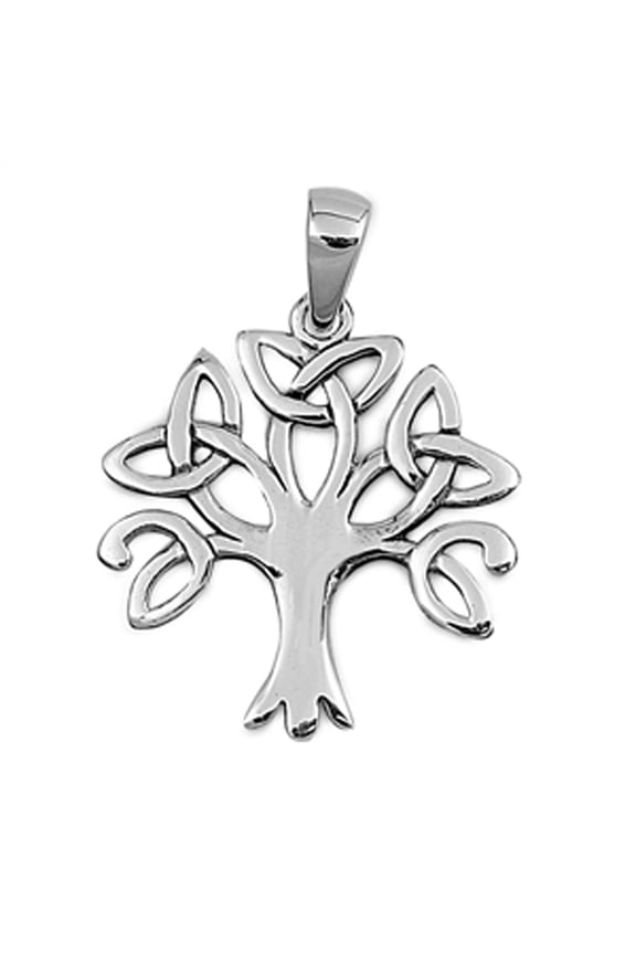 Sterling Silver Celtic Tree of Life Pendant Triquetra Knot High Polish Charm 925 Jewelry Female