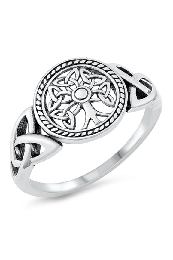 Sterling Silver Celtic Tree of Life Signet Ring Size 8