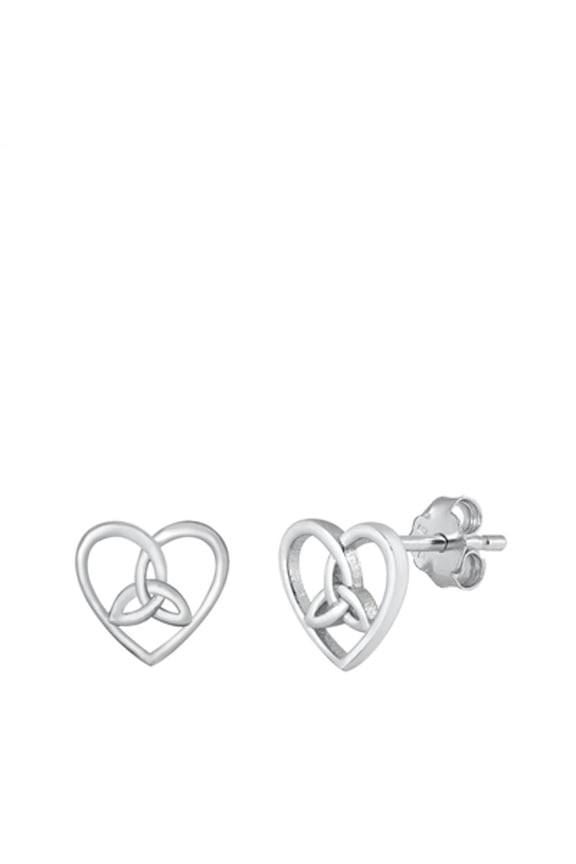 Sterling Silver Celtic Triangle Knot Open Heart Stud Earrings 925 New Jewelry Female Unisex