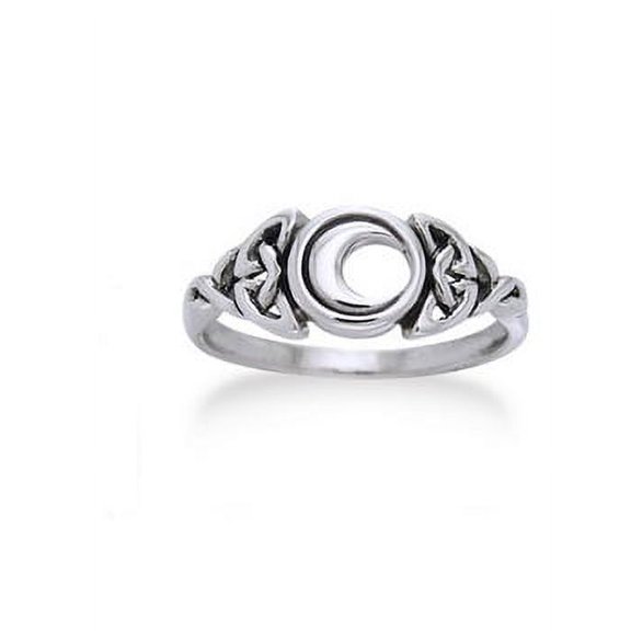 Sterling Silver Celtic Trinity Knot and Crescent Moon Ring