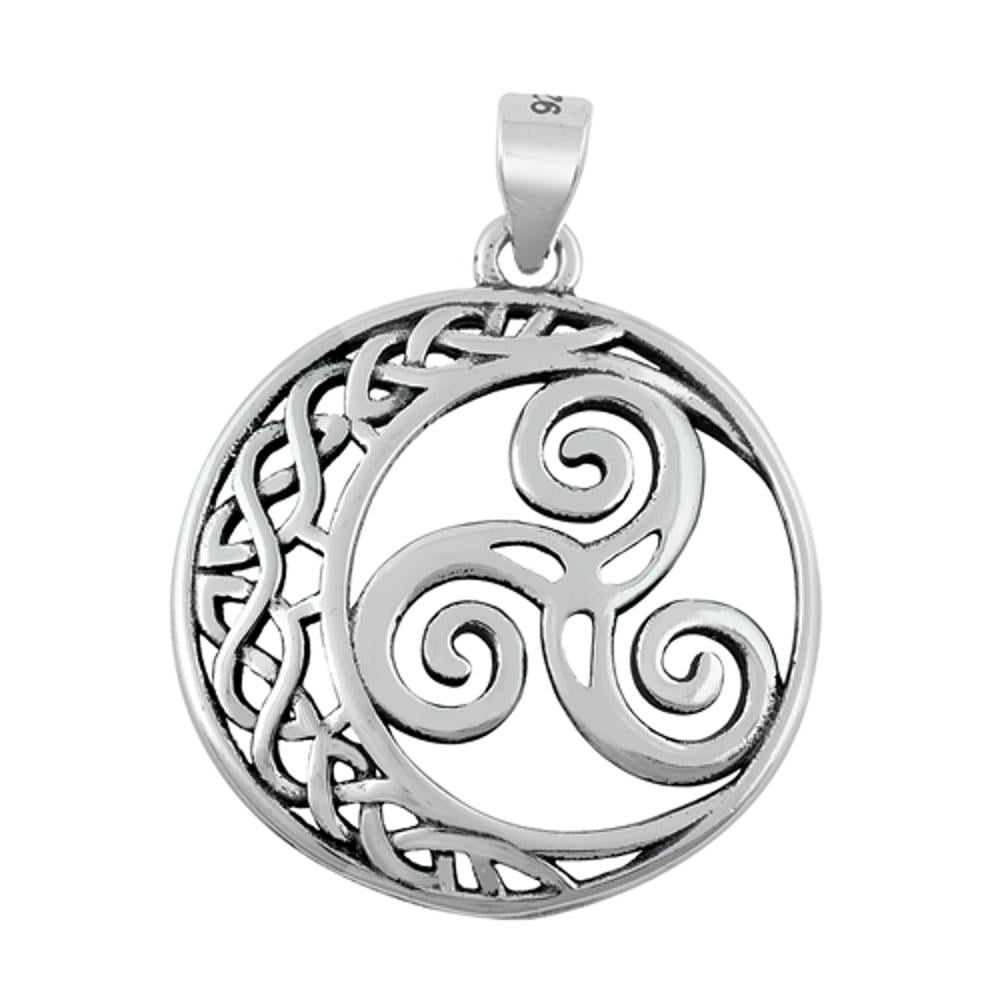 Sterling Silver Celtic Triquetra Pendant Crescent Moon Triskelion Charm ...