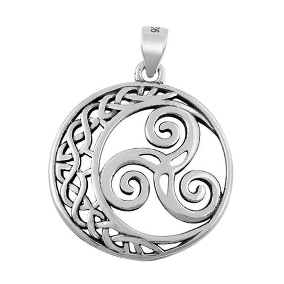 Sterling Silver Celtic Triquetra Pendant Crescent Moon Triskelion Charm ...