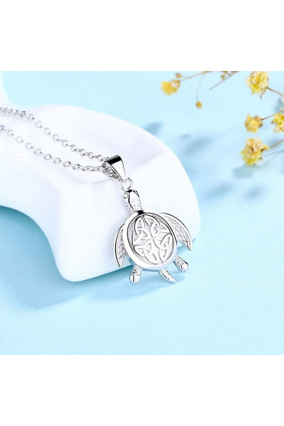 Sterling Silver Celtic Turtle Pendant Necklace