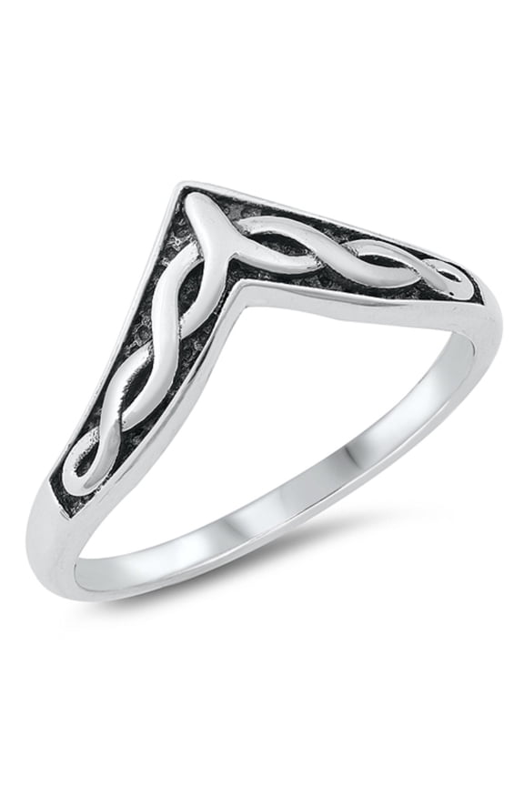Sterling Silver Celtic V Shape Ring Size 8
