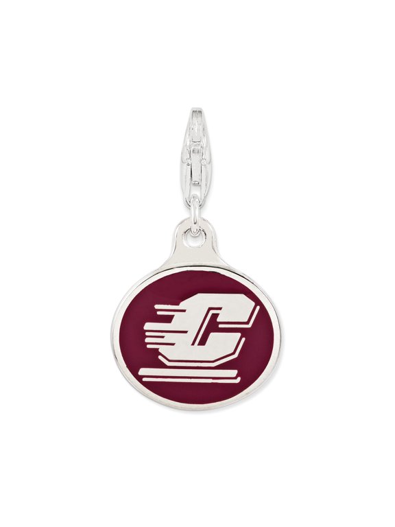 925 Sterling Silver Central Michigan University Logo Pendant Charm, Maroon Enamel