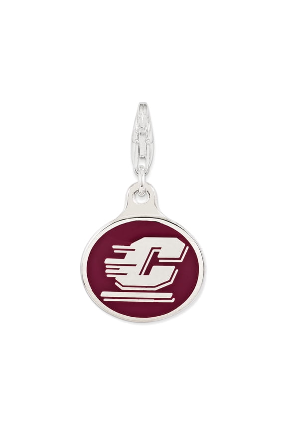 Sterling Silver Central Michigan University Pendant for Women or Unisex Fans, NCAA Logo Charm for Necklaces or Bracelets, Maroon Background College Jewelry for Alumni and Students