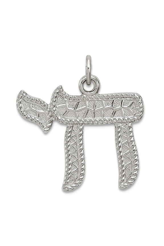 925 Sterling Silver Solid Polished and satin Chai Pendant Necklace 19x21mm Wide Pendant for Women