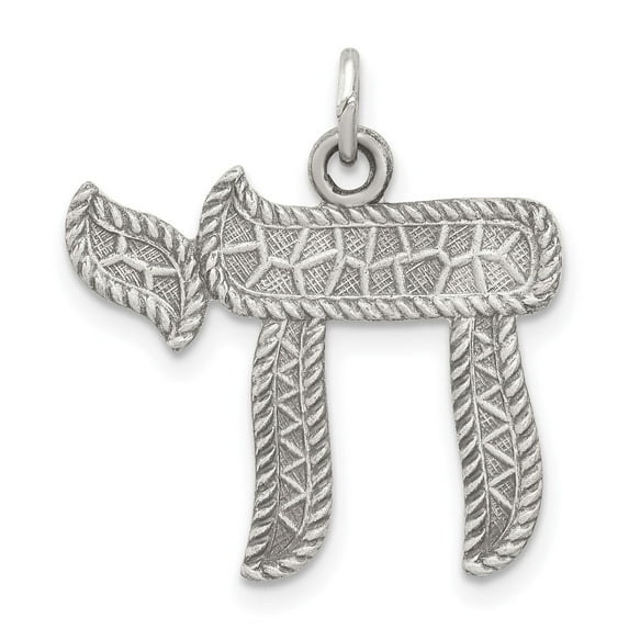 Sterling Silver Chai Pendant Necklace with Textured Detail, Hebrew Life Symbol Jewelry for Men and Women, Spiritual Judaica Charm for Faith and Protection
