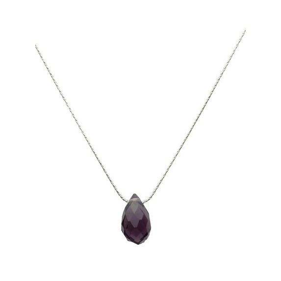 Sterling Silver Chain Faceted Purple Glass Briolette Necklace 16"+2"