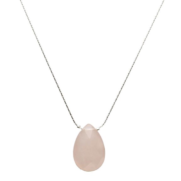 Sterling Silver Chain Flat Small Faceted Rose Quartz Stone Briolette Necklace Adjustable 20"+2"