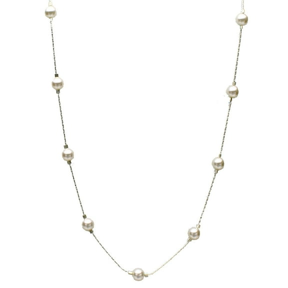 Sterling Silver Chain Station Illusion Necklace Made with Swarovski Crystal Simulated Pearls, 16"