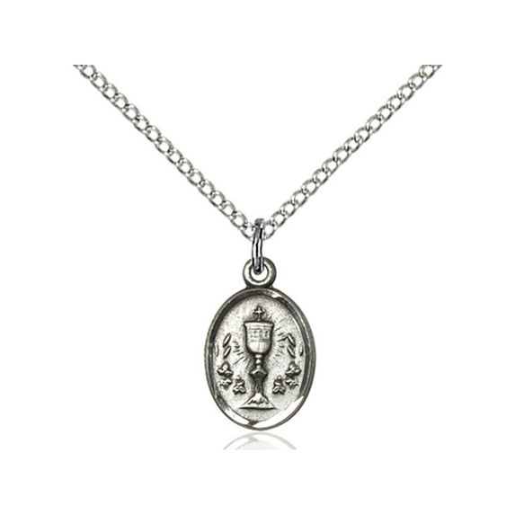 Sterling Silver Chalice Pendant 1/2 x 3/8 inches with Sterling Silver Lite Curb Chain