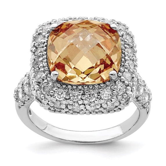 Sterling Silver Champagne & Clear CZ Ring QR4313