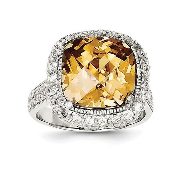 Sterling Silver Champagne & Clear Color CZ Ring QR2270