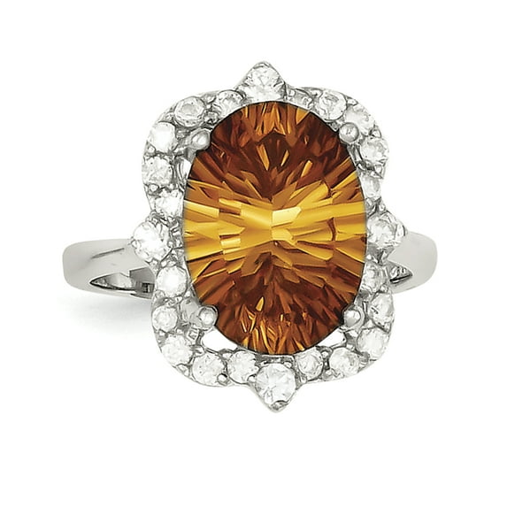 Sterling Silver Champagne & Clear Color Cubic Zirconia Ring