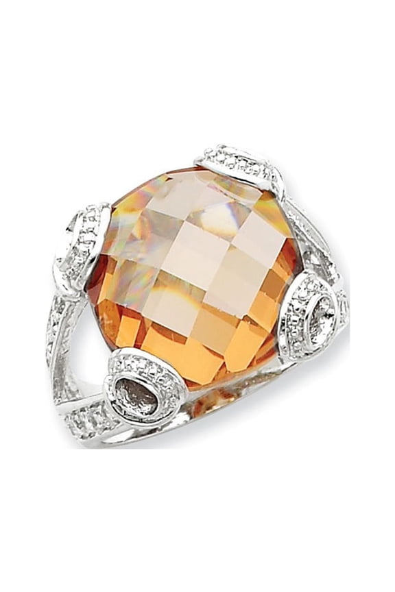 Sterling Silver Champagne Cubic Zirconia Ring - Size 6