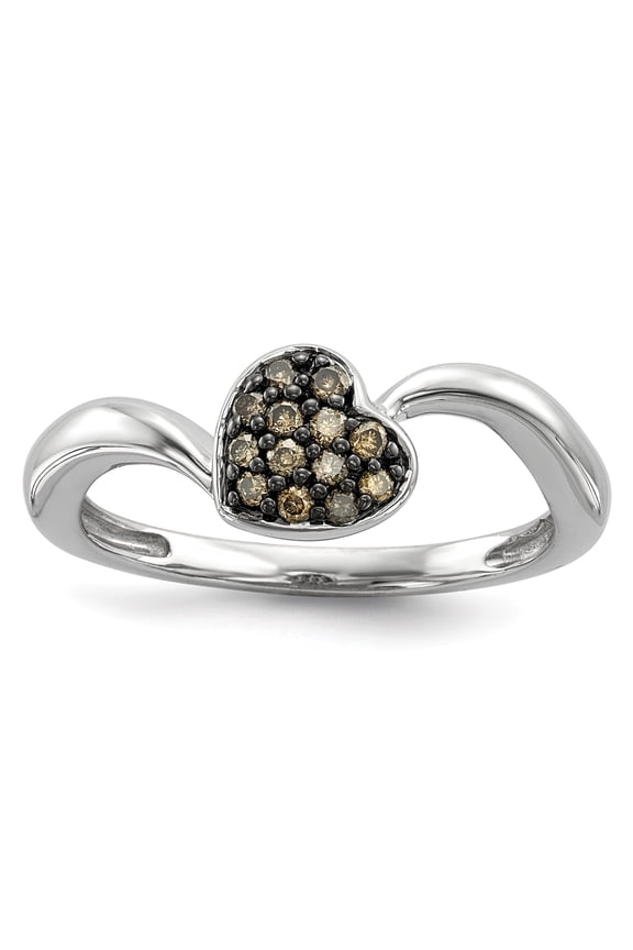 Sterling Silver Champagne Diamond Small Heart Ring - Size 6