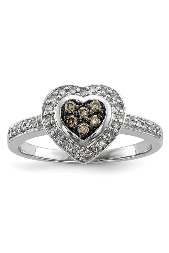 Sterling Silver Champagne Diamond Small Heart Ring - Size 6