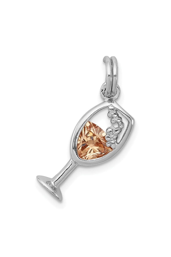 Sterling Silver Champagne Glass Pendant Necklace with Peach Gemstone and Bubble Accents for Women, Festive Wine Jewelry Symbolizing Celebration and Joy