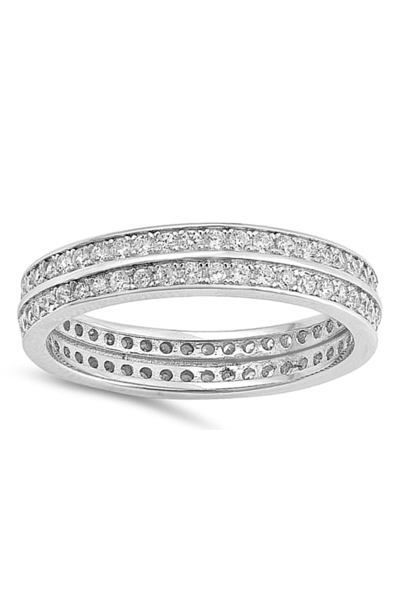 Sterling Silver Channel Set CZ Stackable Band Wedding Ring Size 6