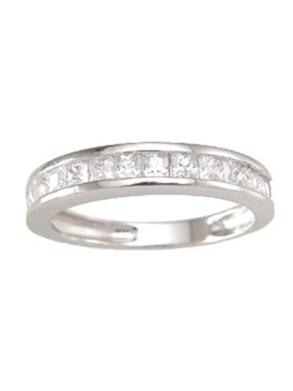 Sterling Silver Channel Set Princess Cut CZ Stackable Band Wedding Ring 7