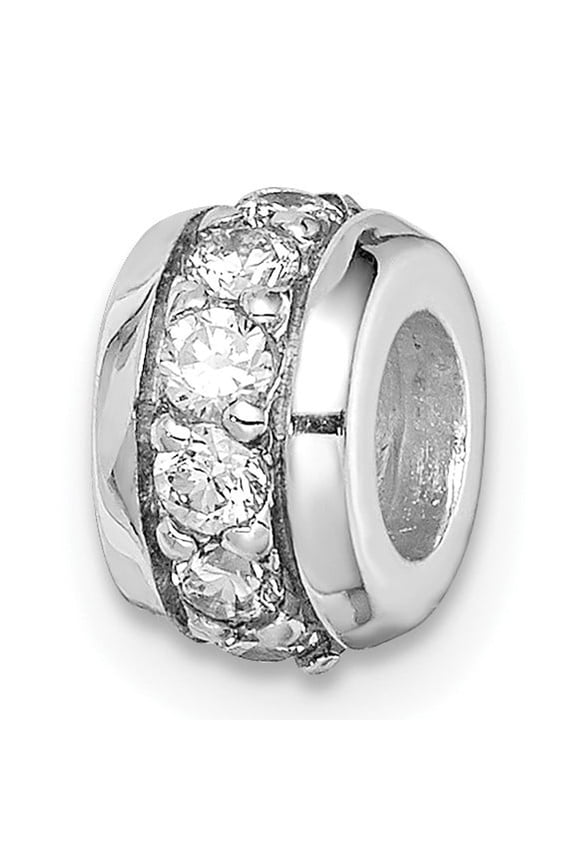 Sterling Silver Charm Bead for Women with Clear Cubic Zirconia, European Bracelet Compatible, Elegant Slide Accent for Custom Jewelry or Necklace Designs