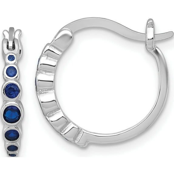 Sterling Silver Charming, Unique Sapphire, Lab Created 14 16.6 Mm Rhodium-Plated Graduated Blue Sapphire Hoop Earrings