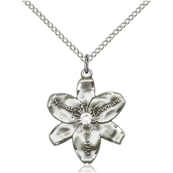Sterling Silver Chastity Pendant with 3mm April Swarovski Crystal 7/8 x 3/4 inches with Sterling Silver Lite Curb Chain