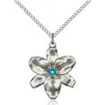 thumbnail image 1 of Sterling Silver Chastity Pendant with 3mm December Blue Swarovski Crystal 7/8 x 3/4 inches with Lite Curb Chain, 1 of 1