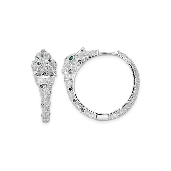 Gem & Harmony Sterling Silver Cheetah Hinged Hoop Earrings with Cubic Zirconia (CZ)s for Women