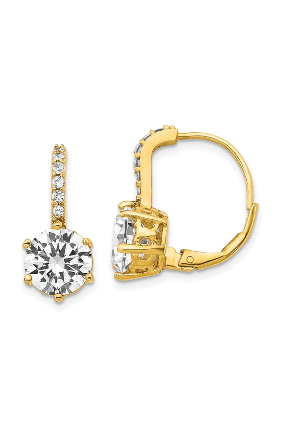 Sterling Silver Gold-plated Brilliant-cut CZ Leverback Earrings