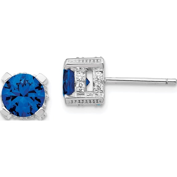 Sterling Silver Cheryl M Rh-P 6.5mm Lab Cr. Blue Spinel Cz Stud Earrings (7 X 7) Made In China qcm508