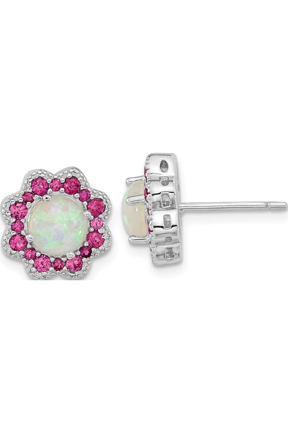 Sterling Silver Cheryl M Rh-P Created Opal Red Nano Crystal Post Earrings (11 X 11) Made In China qcm1513