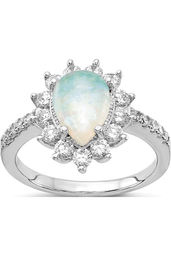 Sterling Silver Cheryl M Rh-P Cz Created Opal Pear Shaped Ring (Size 6) Made In China qcm788-6