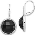 thumbnail image 1 of Sterling Silver Cheryl M Rh-P Cz Onyx Checkerboard Cut Leverback Earrings (33 X 18) Made In China qcm751, 1 of 5