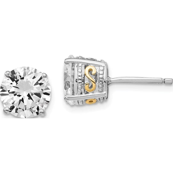 Sterling Silver Cheryl M Rh-P Gold-Plated 8mm Cz Stud Earrings (8 X 8) Made In China qcm232