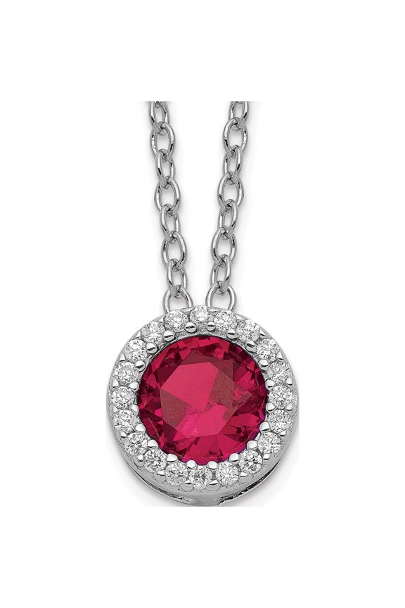 Sterling Silver Cheryl M Rh-P With Created Ruby Cz Pendant Necklace (18 X 10) Made In China qcm933-18