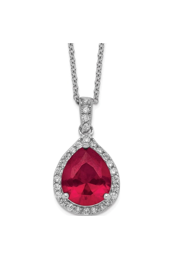 Sterling Silver Cheryl M Rhod-Pl Created Ruby And Cz Pear Necklace (18 X 14) Made In China qcm940-18